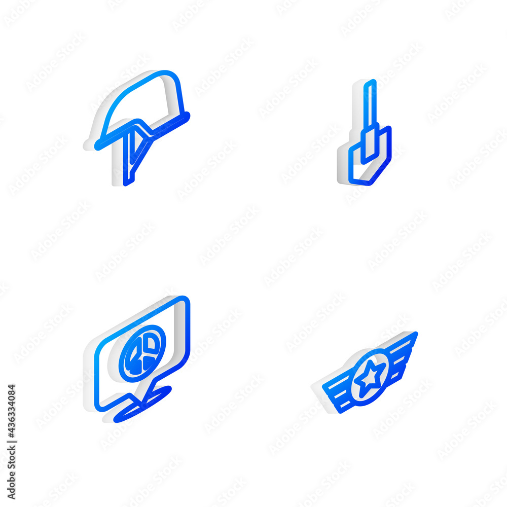 Set Isometric line Shovel, Military helmet, Location peace and Star American military icon. Vector Set Isometric line Shovel, Military helmet, Location peace and Star American military icon. Vector