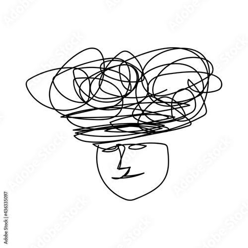 Scramble style illustration of an overthinking person.