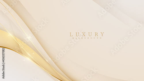 Luxury modern abstract scene. golden curve lines sparkle with free space for paste promotional text. cream color shade background about sweet feeling. vector illustration for design.