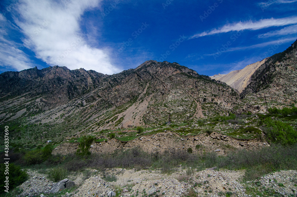 Panorama of a beautiful mountain landscape in the Elbrus region of Kabardino-Balkaria. 