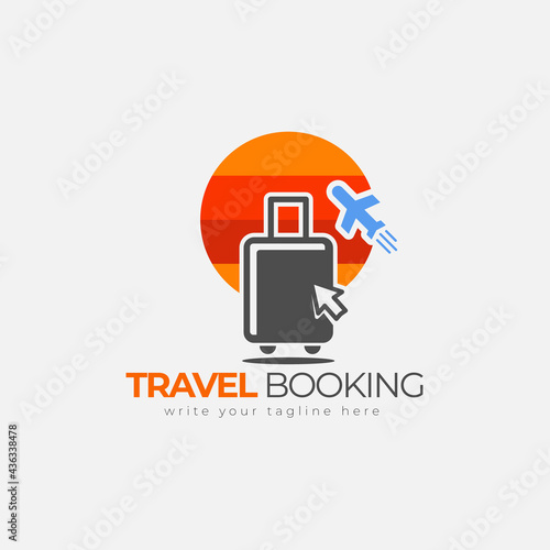 Travel logo with bag concept for online booking, online travel agency logo, online service.