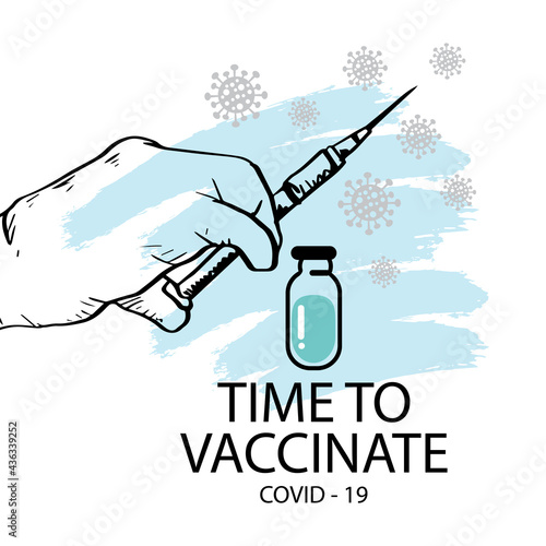 Time to vaccinate Vaccine bottle Coronavirus syringe icons. Concept to vaccination program time to vaccinate banner disease immunization vaccine medical health protection