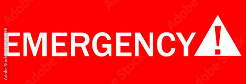 Emergency sign.Banner with word emergency .Red pointer.Hail signVector icon. photo