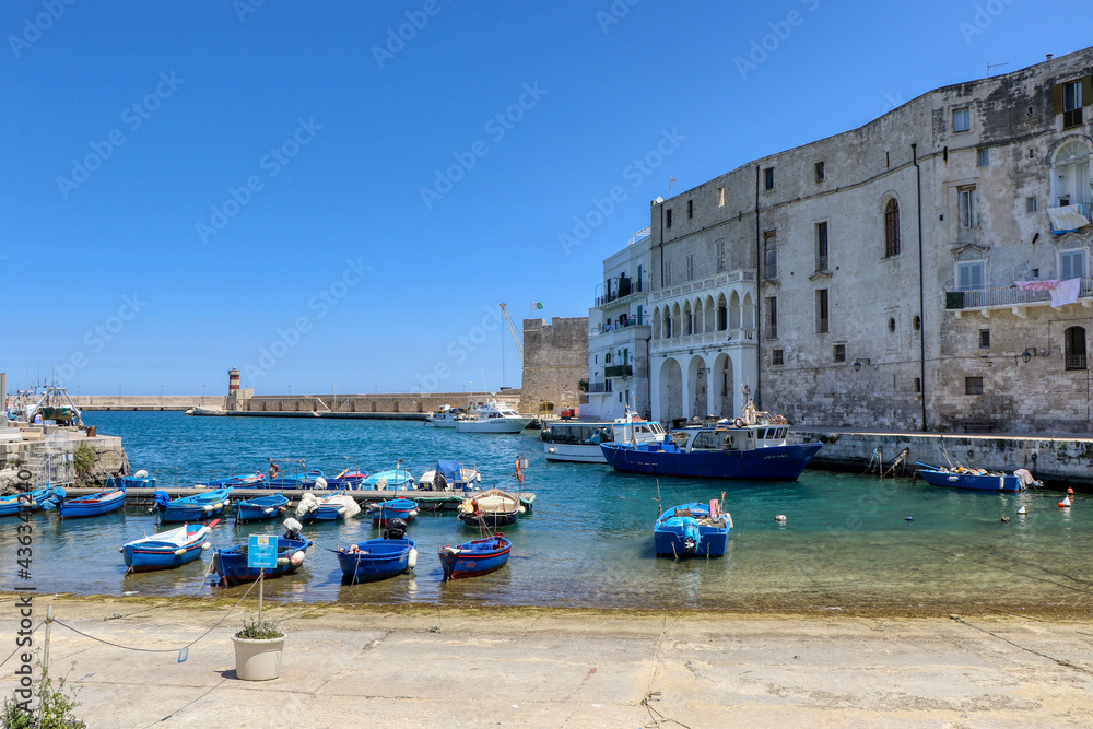 Boats moored at the Porto Antico in the old town of Monopoli, Puglia, Italy