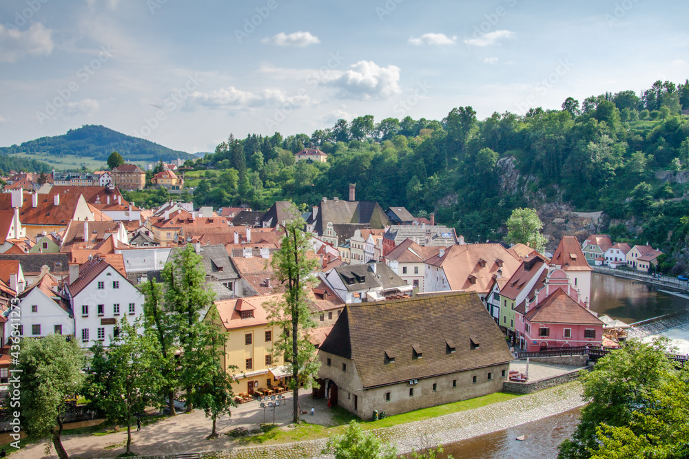 view of the historical center of Český Krumlov from the castle viewpoint