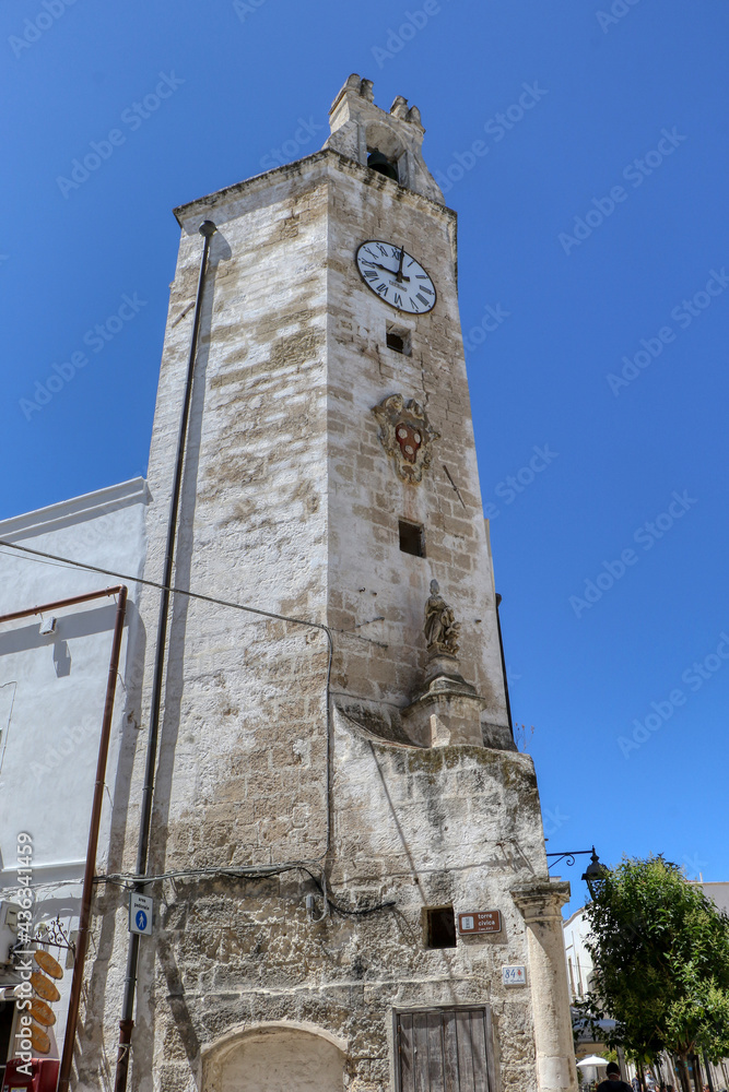 The Civic Tower in Garibaldi Square in Monopoli, Puglia, Italy