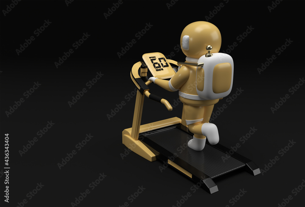 3d Rendering Astronaut Running Treadmill Machine on a Futuristic Background. 3d Rendering Astronaut Running Treadmill Machine on a Futuristic Background.