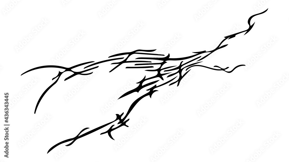 Fototapeta premium Black and white line art fiery flame branch pattern
