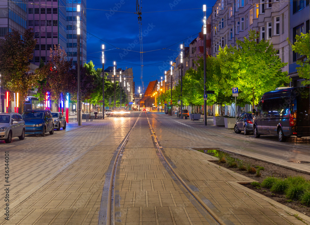 Obraz premium Poznan. A modern central street in the city center.