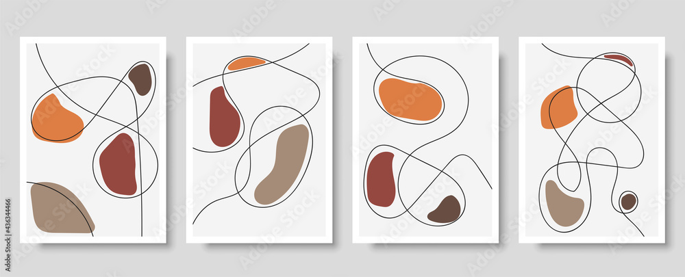 Trendy set of abstract creative minimalist artistic hand drawn composition ideal for wall decoration, as postcard or brochure design, vector illustration. Geometric wall art print and decoration