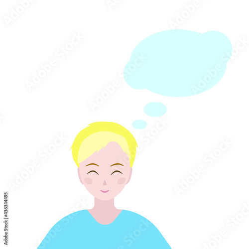 The boy smiles, thinking about something. Vector illustration.