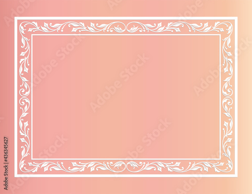 Ornate rectangular framework. Floral elements. Peach gradient for background. Letter page proportions.