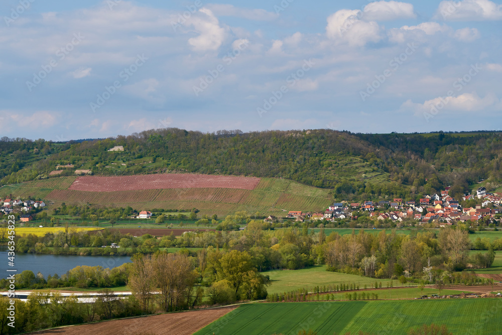 Blick vom Spitzberg bei Limbach in die Mainebene, Landkreis Hassberge, Unterfranken, Franken, Bayern, Deutschland