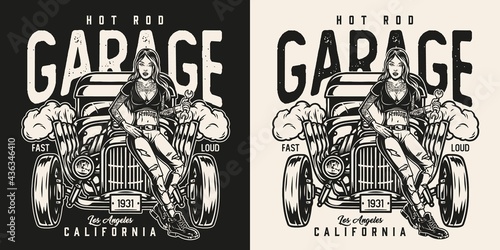 Custom car garage monochrome badge