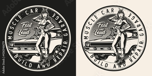 Custom car repair service round label