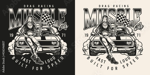 Drag racing vintage monochrome emblem