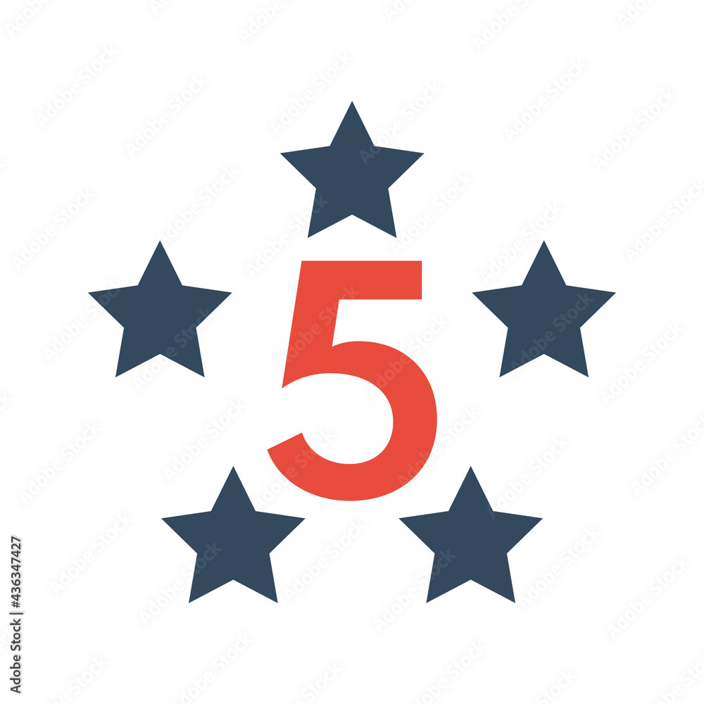 5 stars vector icon, customer product rating or feedback 5 stars vector icon, customer product rating or feedback