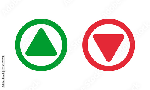 green up and red down triangle shape in ring, outline vector icons