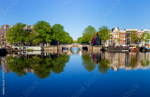 Dutch bridge over the amsterdam canal near the amstel