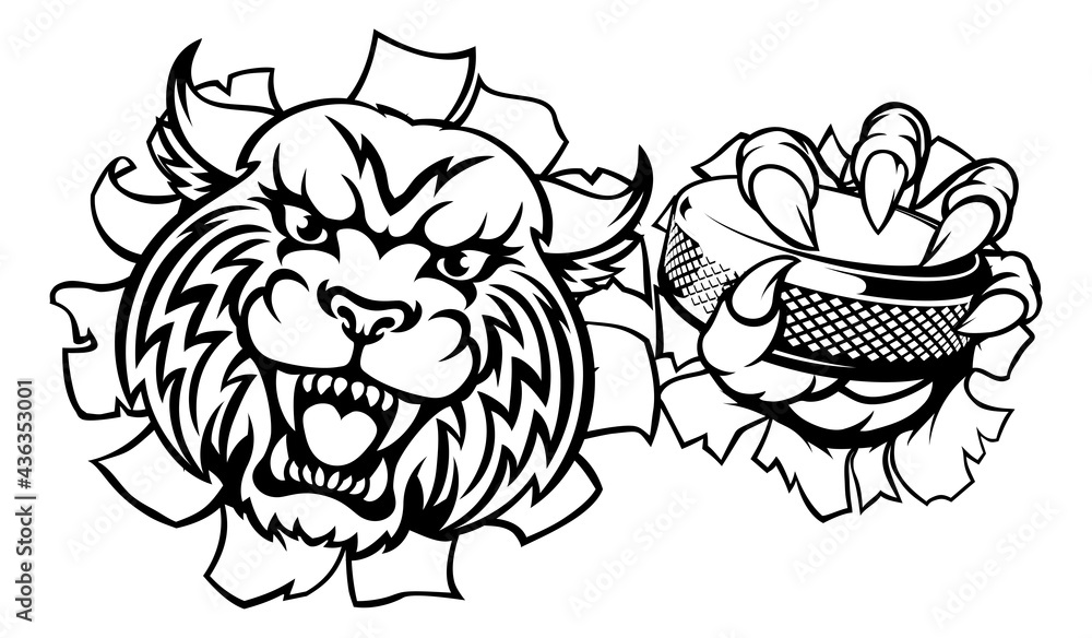 Wildcat Ice Hockey Player Animal Sports Mascot Wildcat Ice Hockey Player Animal Sports Mascot