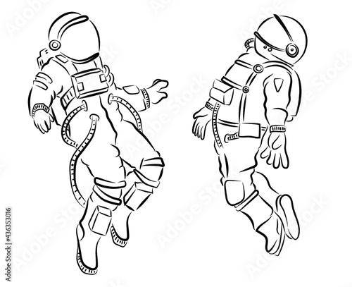 Zwei Astronauten Konturen Zeichnung Vektor Grafik Lineart
