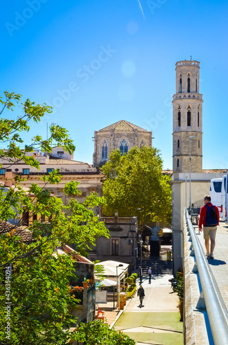 Cathedral San Pere and cozy street of Figueras, Spain photo