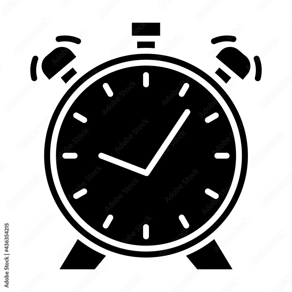 Twin bell alarm clock. Time icon in glyph style. Simple clock icon Twin bell alarm clock. Time icon in glyph style. Simple clock icon