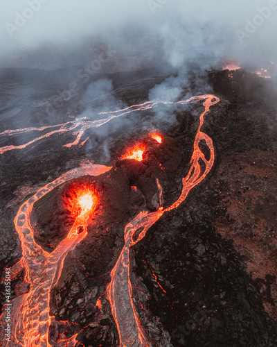 Craters at Geldingadalur volcanic eruption in Iceland 2021