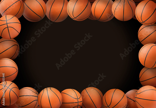 Frame made of basketball balls on dark background. Space for text