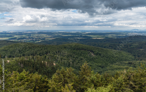 Beautiful panorama of mountains seen from top of observation tower on Trojgarb mountain © wierzchu92