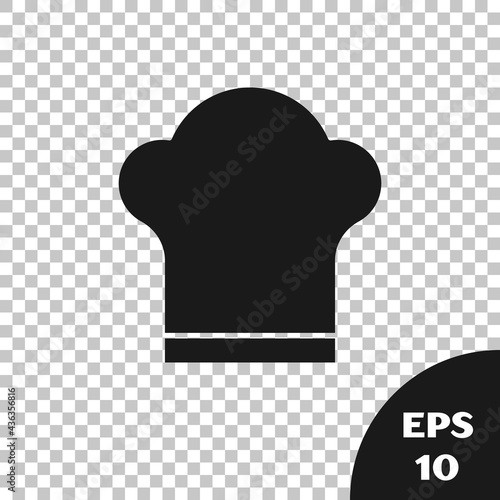 Black Chef hat icon isolated on transparent background. Cooking symbol. Cooks hat. Vector