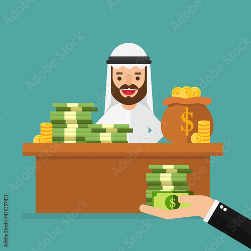 The rich arabic businessman in a white dress enjoys a good business deal