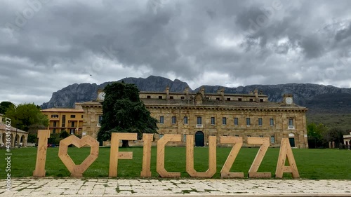 Bosco di Ficuzza with the Real Casina di Caccia Ficuzza commissioned by the Bourbon King Federico III of Sicily. Sober and elegant building dominated by the Rocca Busambra. photo