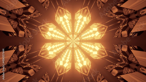 Canvastavla 3D rendering of futuristic kaleidoscope patterns in neon brown and black vibrant