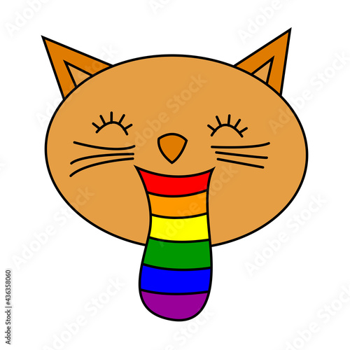 LGBT pride month. Cat with lgbt tongue isolated on white background. LGBTQ concept. Human rights and tolerance. Vector cartoon illustration