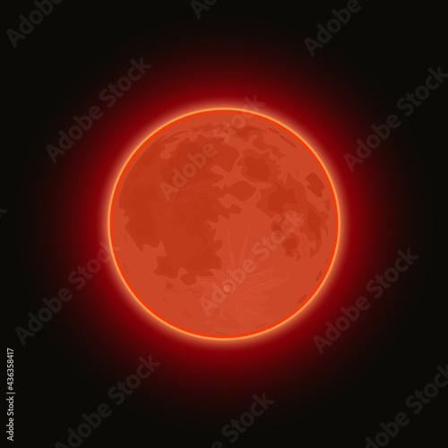 Red planet(moon) on a dark sky. Vector illustration.