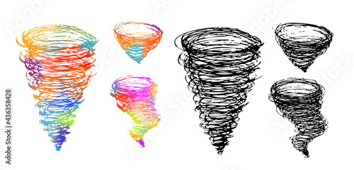 Whirlwind drawing with a pen. A tornado crater. Vector illustration