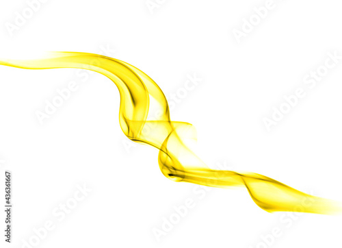 Abstract swirling movement of yellow-gold smoke moving isolated on white background. Steam fire design