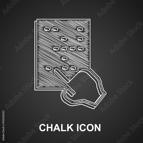 Chalk Braille icon isolated on black background. Finger drives on points. Writing signs system for blind or visually impaired people. Vector