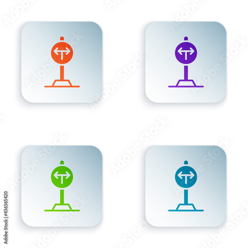 Color Fork in the road icon isolated on white background. Set colorful icons in square buttons. Vector