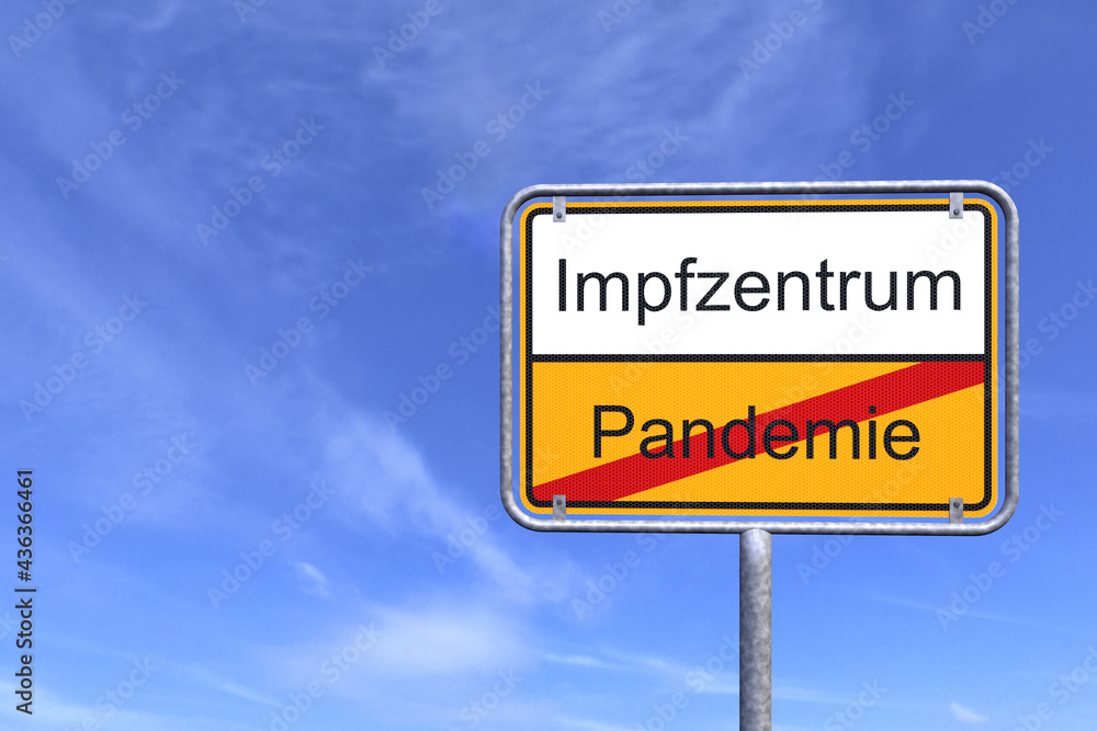 3d Illustration - Ortsschild - Ortstafel - Pandemie - Impfzentrum - Coronavirus - Covid 19 3d Illustration - Ortsschild - Ortstafel - Pandemie - Impfzentrum - Coronavirus - Covid 19
