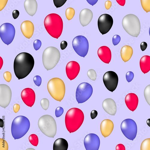 endless seamless pattern with balloons of different colors on a lilac background. for backdrops, covers, gift wraps or postcards. vector illustration