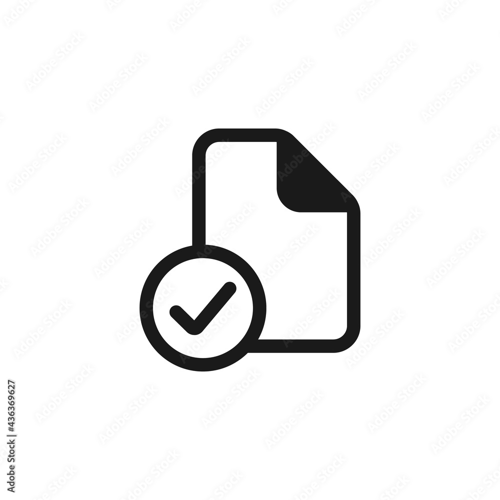 Document with check mark. Approved file, business agreement sign for web and mobile UI design. Document with check mark. Approved file, business agreement sign for web and mobile UI design.
