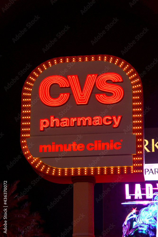 Las Vegas, Nevada, USA - February 2019: Illuminated sign outside a branch  of CVS Pharmacy on Las Vegas Boulevard. Stock Photo | Adobe Stock