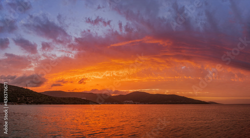 A beautiful view of the sunset in the Torba, Bodrum, Turkey. October 2020