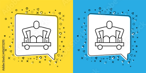 Set line Man without legs sitting wheelchair icon isolated on yellow and blue background. Disability concept. Guy with physical disabilities. Vector