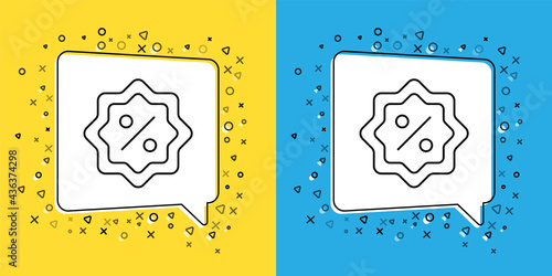 Set line Discount percent tag icon isolated on yellow and blue background. Shopping tag sign. Special offer sign. Discount coupons symbol. Vector