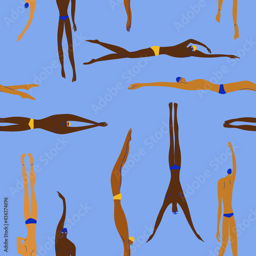 Colorful seamless pattern with swimmers