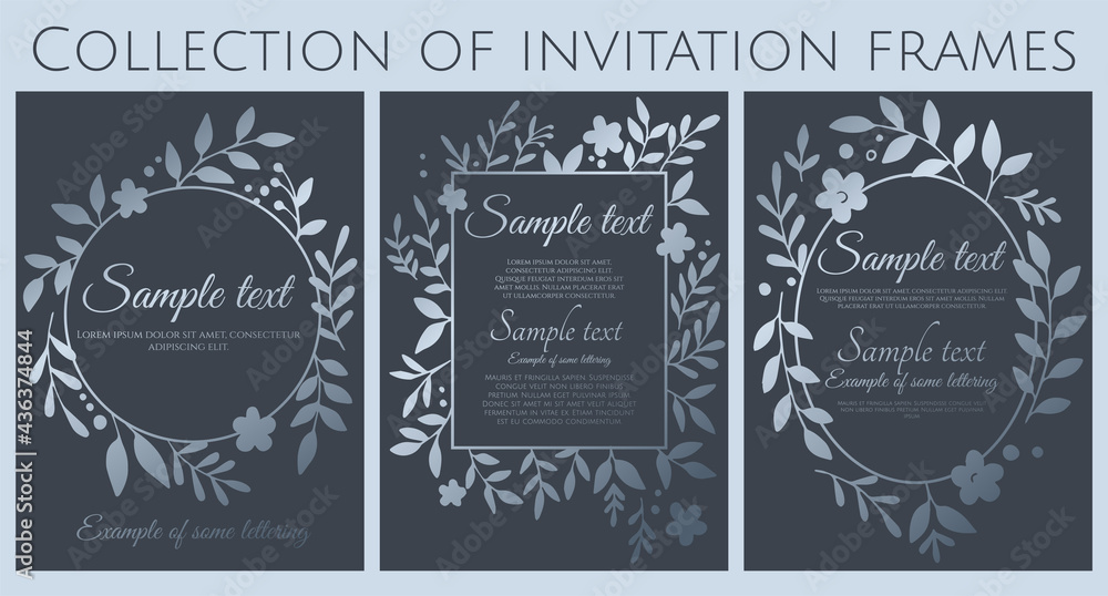 collection of blue invitation with simple branches collection of blue invitation with simple branches