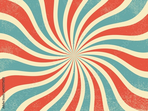Vintage red and blue rays retro burst background